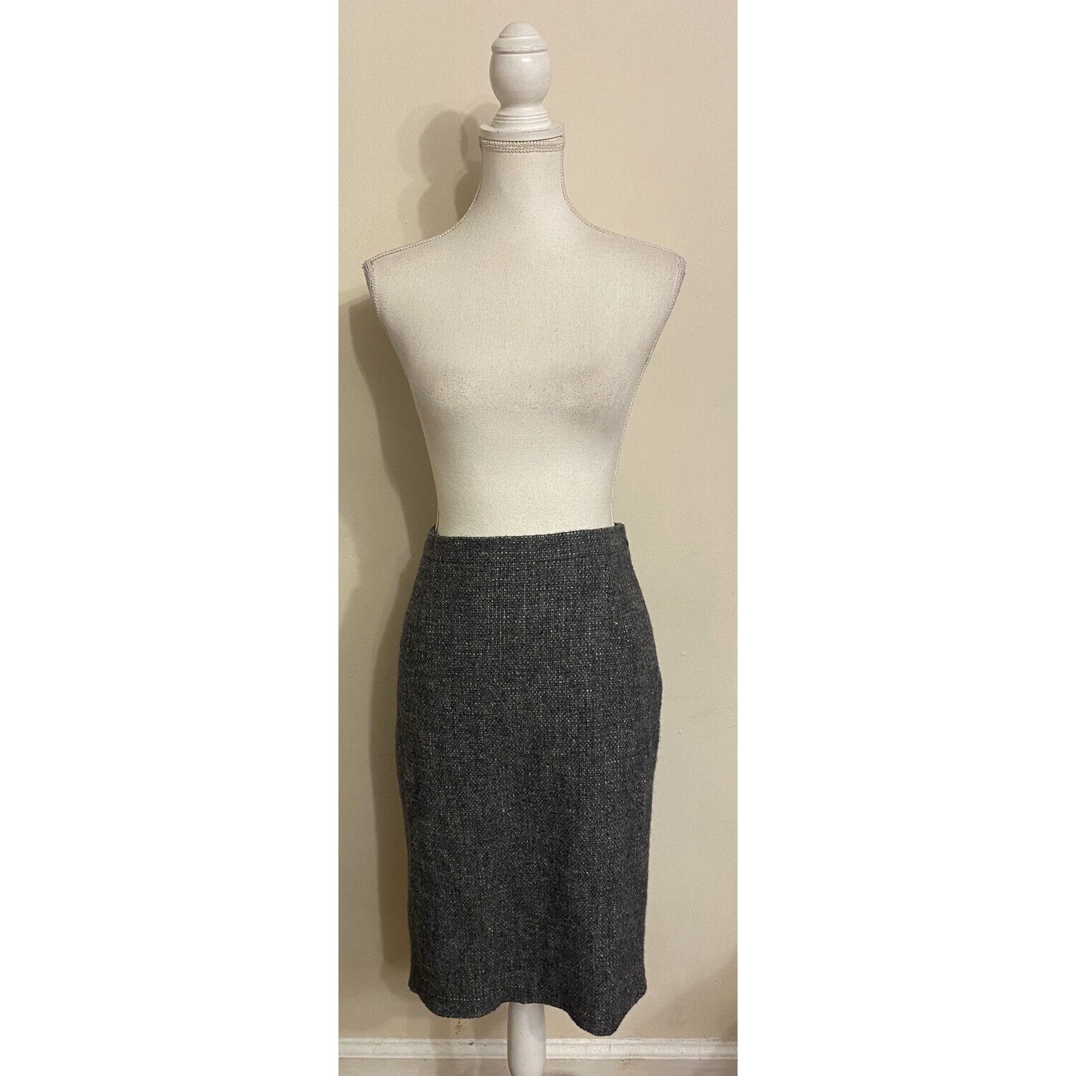 Max Mara Wool Blend Tweed Midi Skirt W/ Tail Gray Size 36 Us 6 S/M Made In Italy